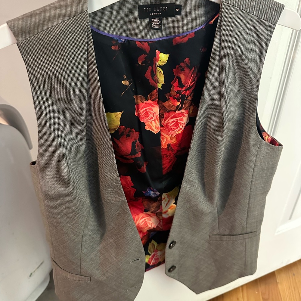 Ted Baker London Gray Vest with Floral Lined Interior